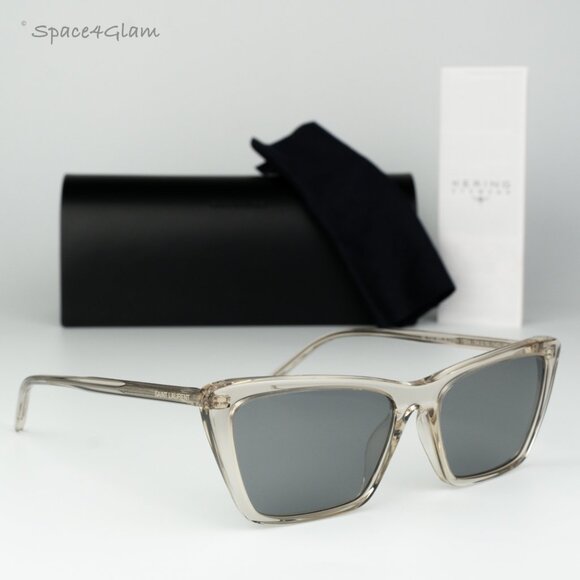 Saint Laurent Men Sunglasses Beige Silver Cat Eye SL737 MICA THIN 004 BRAND NEW - Picture 3 of 13